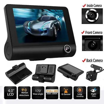 

HD 1080P 4 Inch IPS HD Screen Car DVR Video Camcorder 3 Lens Camera Night Vision Dash Cam