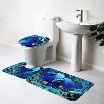

Bath Mat 3 Piece Set Classical Pattern Toilet Cover Foot Pad Non-slip Mat Ocean Pattern Kitchen Carpet Set Doormats Decor