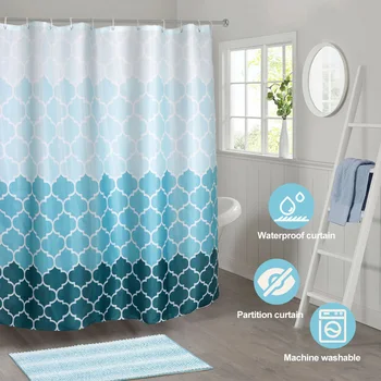 

180x180cm Print With 12 Hooks Fashion Gradient Shower Curtain Privacy Protect Waterproof For Bathroom Dorm Washable Geometric