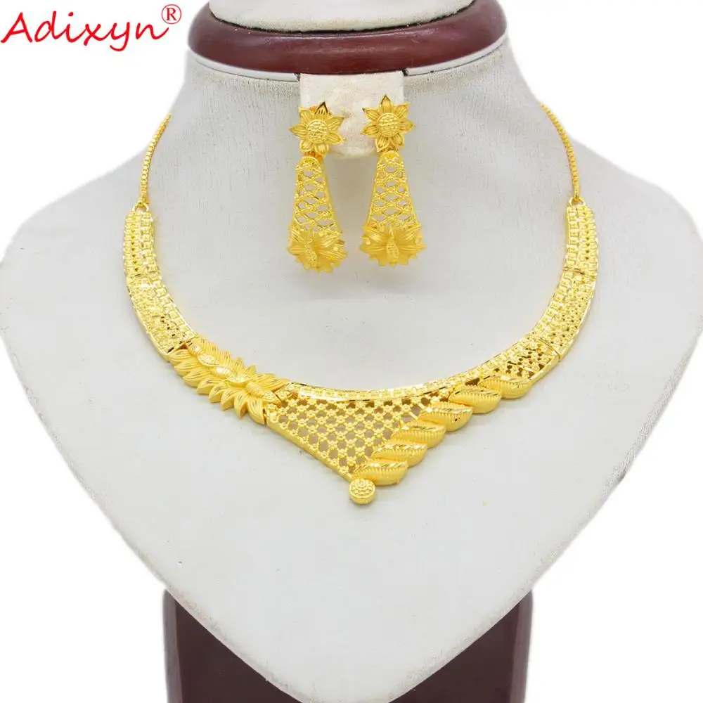 Adixyn полый комплект ювелирных изделий золотого цвета ожерелье серьги Роскошные арабские Африканские свадебные подарки N11164