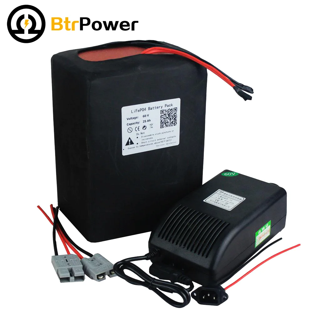 

60V 25A Lithium Battery Pack 60 V LiFePO4 Battery with 5A Fast Charger 50A BMS for Electric bicycle lighting power supply