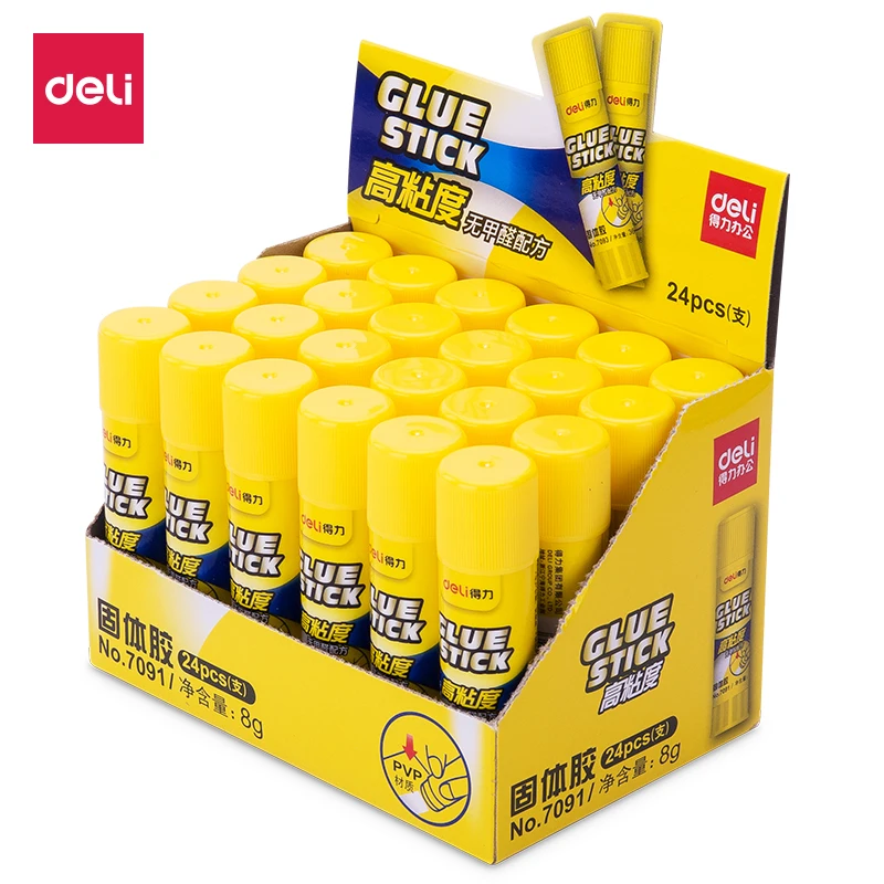 

Deli 8g High Viscosity PVP Solid Glue Formaldehyde Free Quick Drying Durable Glue Stick 24pcs/box Office Supplies 7091