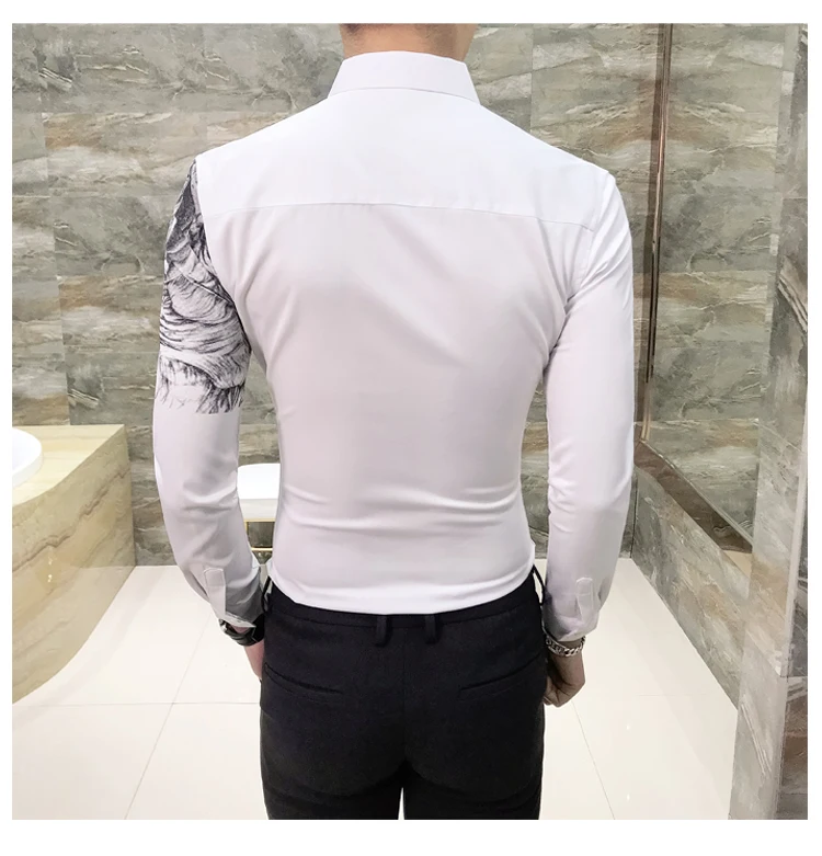 Брендовая новая сорочка homme мода Весенняя рубашка мужская с длинным рукавом с принтом уличная приталенная Мужская рубашка повседневные мужские рубашки платье
