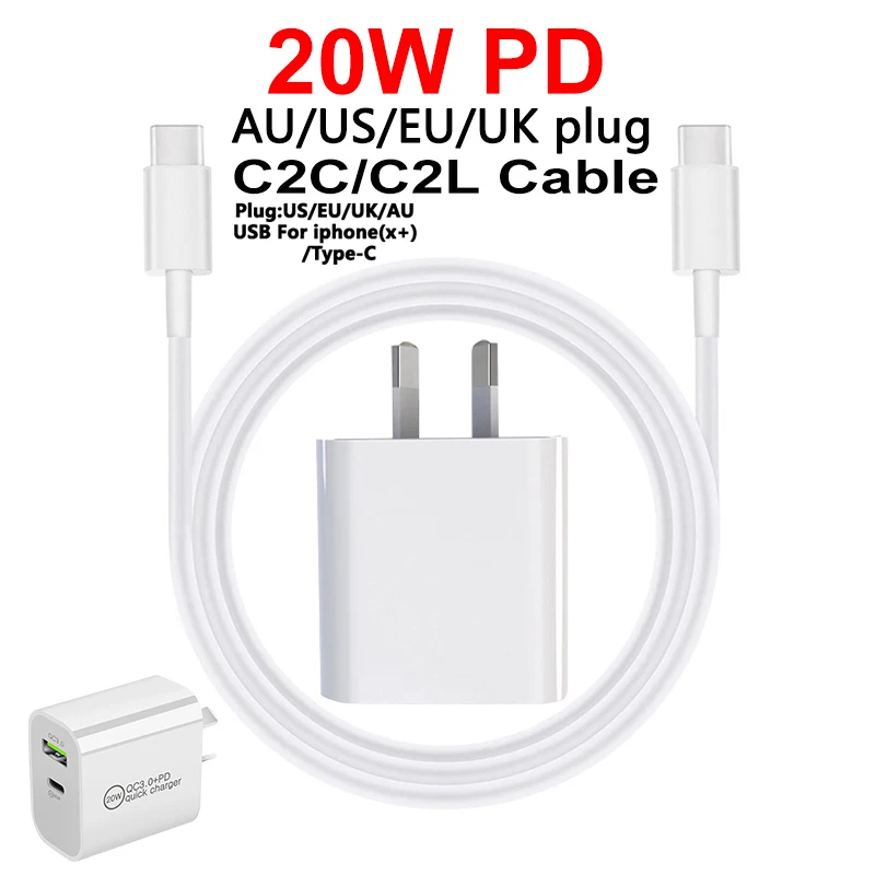 Зарядное устройство PD QC3.0 для телефона 20 Вт USB Тип C быстрое зарядное портативный