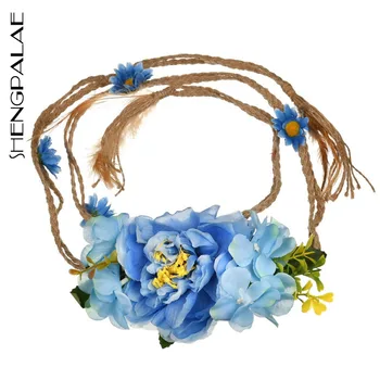 

SHENGPALAE Bohemian Style Artificial Flower Hemp Rope Belt Ladies Beach Vacation Clothing Accessories Waist Rope ZT438