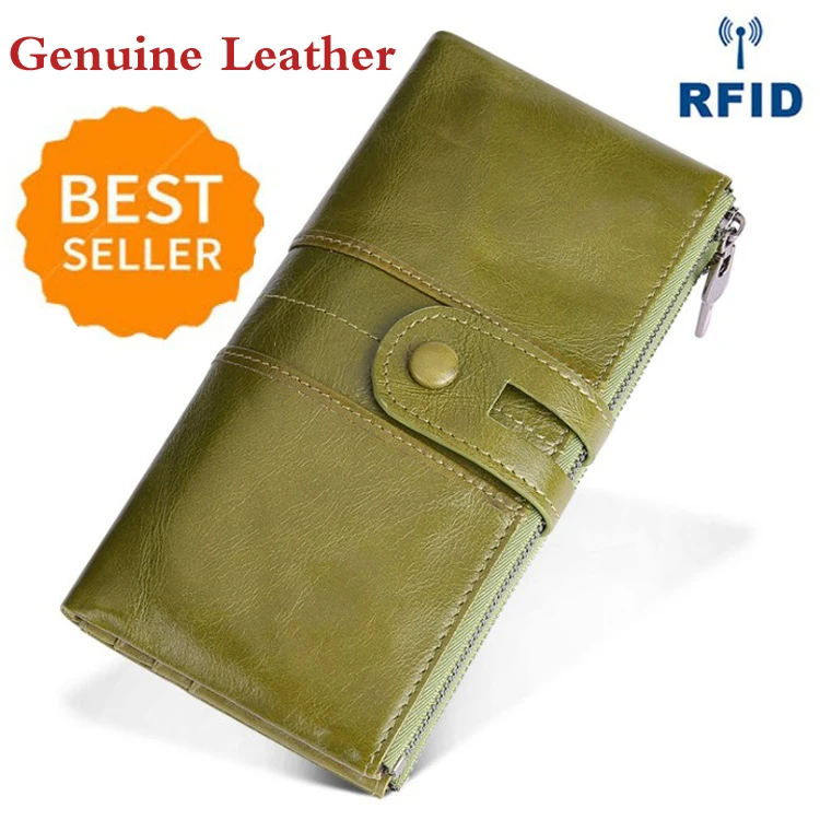 

2020 new high quality Rfid Women Long Wallet Genuine Leather Long Clutch Card Holders With Cellphone Pocket