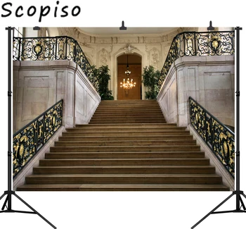 

Scopiso Backgrounds Filming Luxurious Elegant Power Supply Chandelier Backdrop Photography Stairs Wedding Photo Studio Props