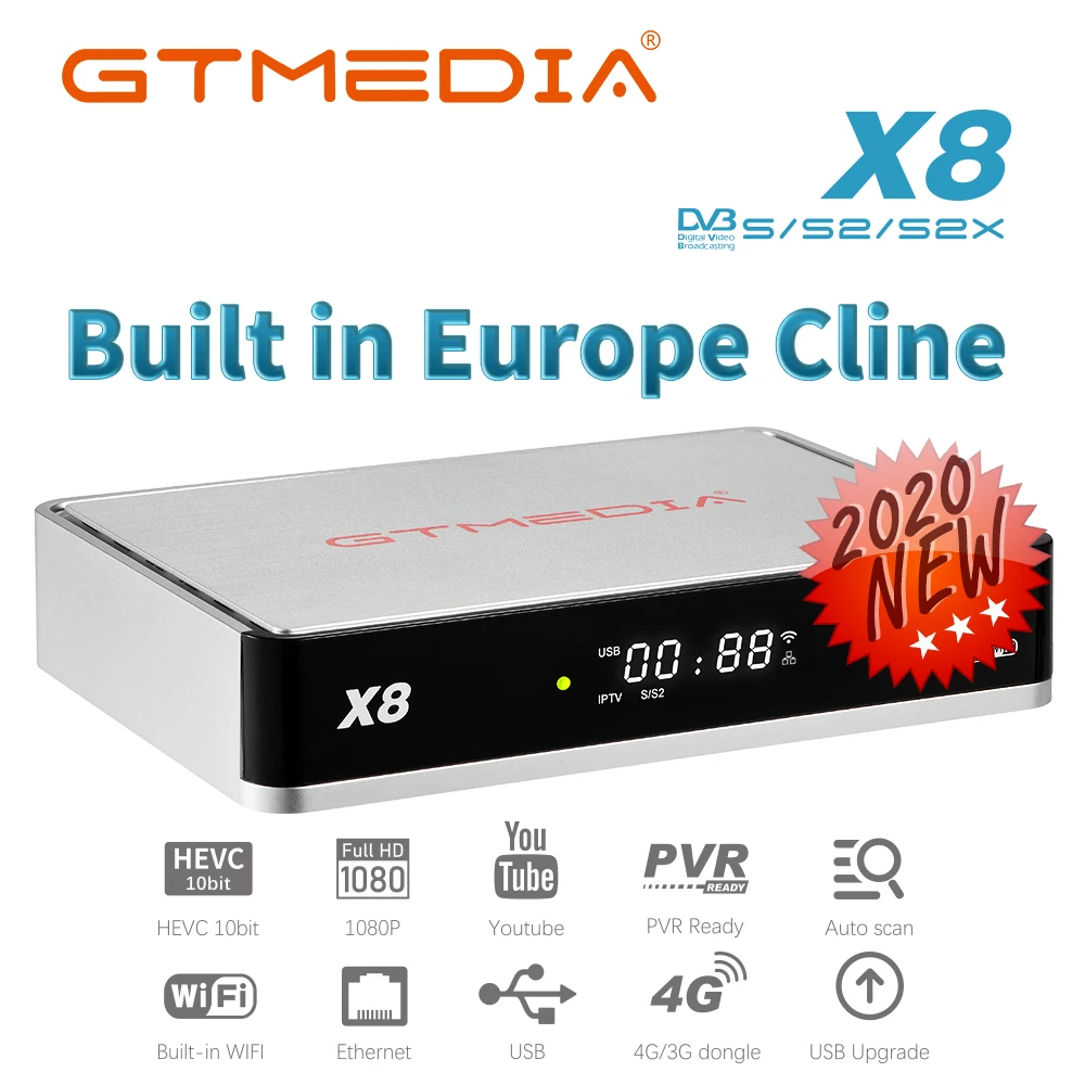 

NEW satellite TV box GTMIDA X8 Built in 3 year Europe Cline update from V8 NOVA V9 Super V8X for Poland Dutch Portugal TV box