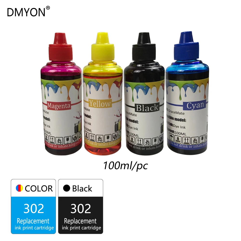 Ink Refill Kit DMYON новая версия принтер 302 перезаправляемый картридж для hp с чернилами hp Deskjet 2130 1112 2131 3630 4650 officejet 5232 5220 5230 - Цвет: Ink Refill Kit