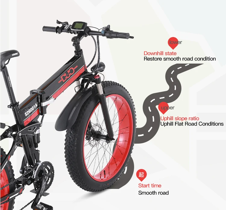 Электрический велосипед 21 скорость шестерни Гидравлический дисковый тормоз, 1000 Вт горный велосипед для пляжа и снега