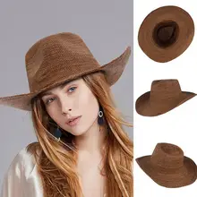 Для мужчин Для женщин мода широкими полями флоппи Складная Защита от солнца пляжная соломенная ковбойская шляпа Кепки