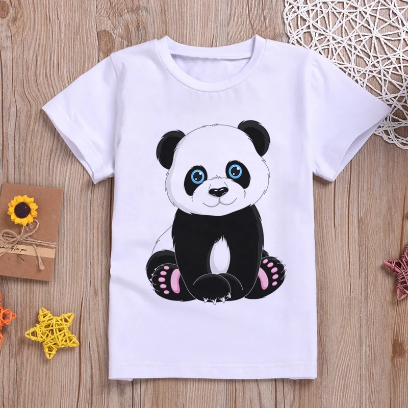 Футболка для девочек с принтом забавной панды; футболки для мальчиков; Kawaii; детская футболка с короткими рукавами; летняя Модная белая одежда для отдыха - Color: 365