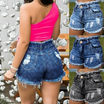

2020 Summer Women's Hole Denim Shorts Explosion tassel Jeans with Pocket High Waist Sexy Shorts spodenki damskie