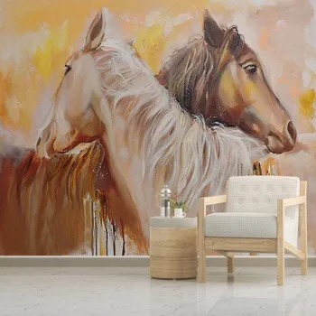 

Custom 3D Nordic Hand Drawn Couple Horse Background Wallpaper Mural