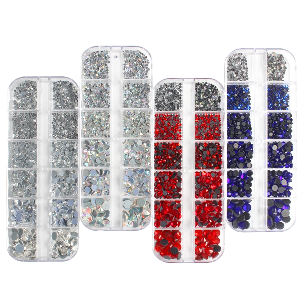 Hot Fix Rhinestones Crystal Rhinestones 36 Colors 12 grid box 1200pcs Flatback Crystal Stone DIY Clothing Shoe Bag