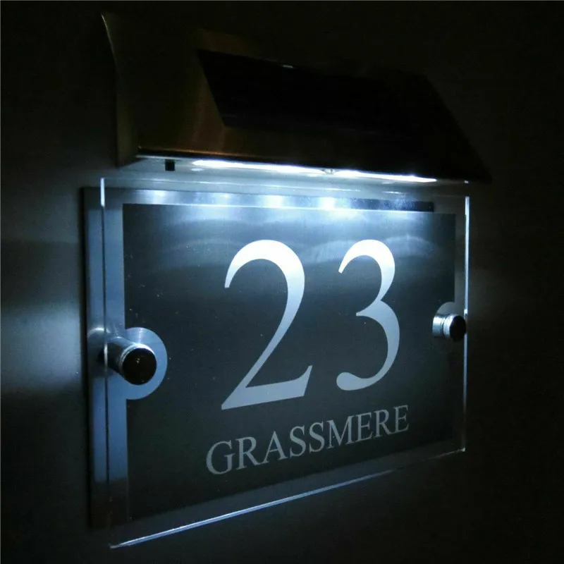 Solar Powered LED Light House Number Door Sign Plaque Street Address Lamp Modern 