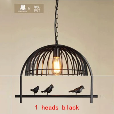 1 heads black Ретро промышленная птичья клетка люстра освещение черный и ржавчина искусство ресторан люстра кофе бар магазин ресторан люстра - Цвет корпуса: 1 heads black