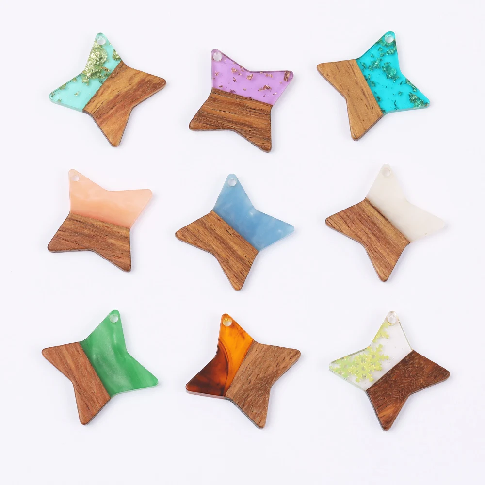 

WHSOK 50Pcs 29*29MM Jewelry Findings Components/Star Shape/Necklace Pendant/Hand Made/Natural Wood Resin/Charms/Earring Findings