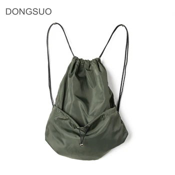 

Waterproof nylon drawstring shoulder bag women simple travel backpack bag running sports storage bag 2020 summer new green black