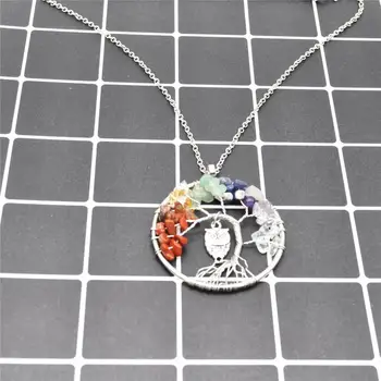 

12PCS 7Chakra Reiki Natural Stone Necklaces Amethysts Quartz Crystal Kabbalah Life Tree Owl Pendant Necklace Fine Jewelry Making
