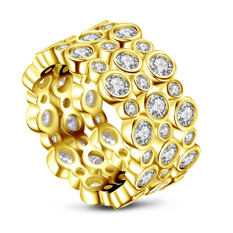 yellow gold color AINUOSHI Мода 925 стерлингового серебра Полный Eternity наборы обручальных колец имитация бриллианта свадебное серебро 3 штук кольца ювелирные изделия - Цвет камня: yellow gold color