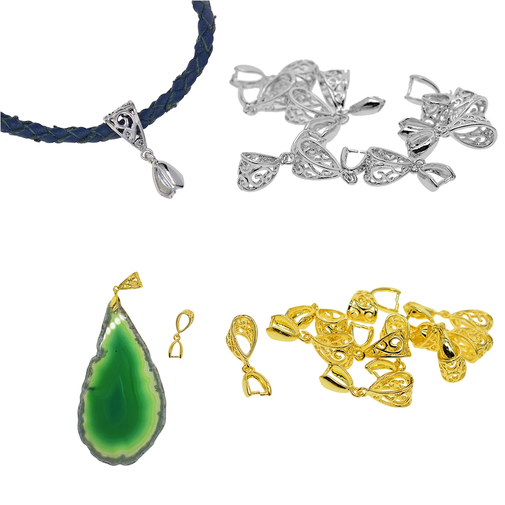 20 Sets Filigree Flower Pendant Pinch Bails Connector Jewelry Findings for DIY Jewelry Crafts Platinum & Gold Plated