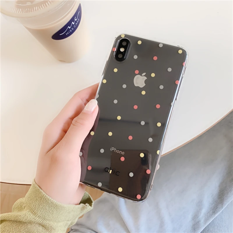 

Fresh color small polka dot Korean style for iPhone XR clear cover for iPhone X XS MAX iPhone 8 Plus 7 Plus 6 6s XS 11 Pro funda
