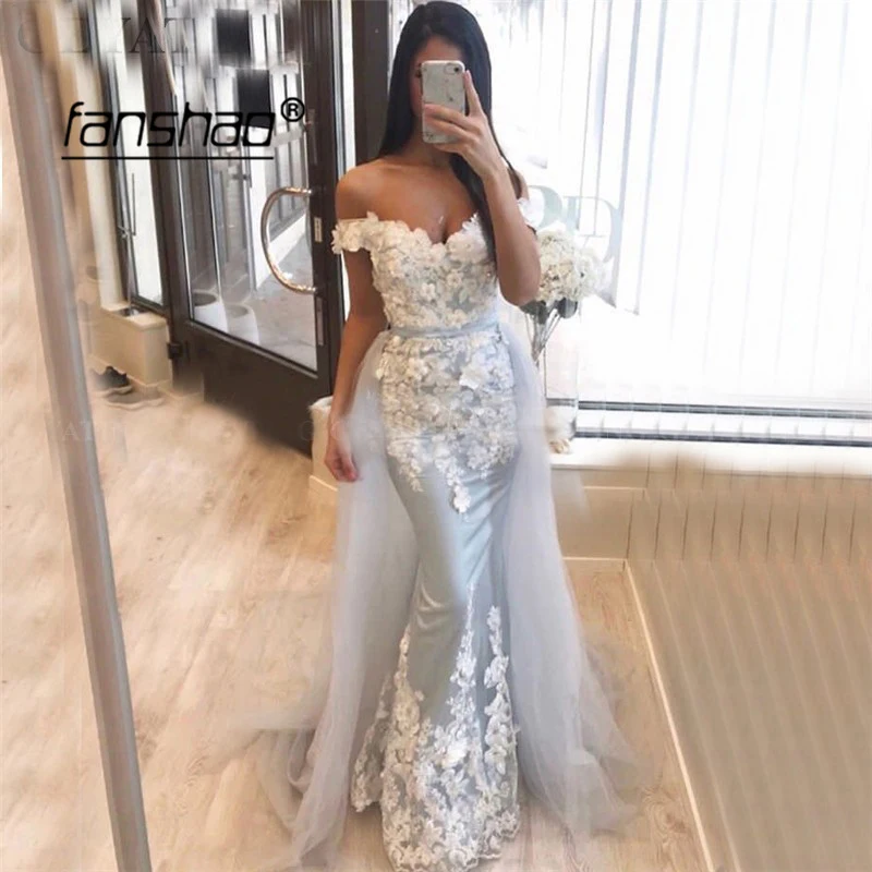 Съемные вечерние платья с открытыми плечами с аппликацией vestidos de festa Дубай Саудовская арабское вечернее платье на выпускной, вечернее платье - Цвет: same as photo