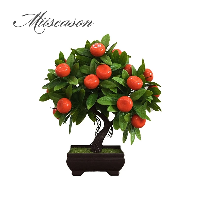 Artificial Plants Bonsai Orange Peach Fruit Tree Potted For Home