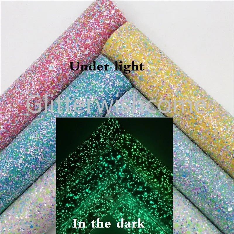 Glitterwishcome 21X29 см A4 Размер светится в темноте блестящая ткань плотная кожа