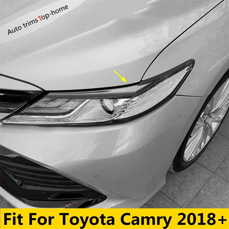

Car Headlight Head Light Lamp Eyebrow Eyelid Decorative Cover Trim For Toyota Camry 2018 - 2022 Black Carbon Fiber Accessories
