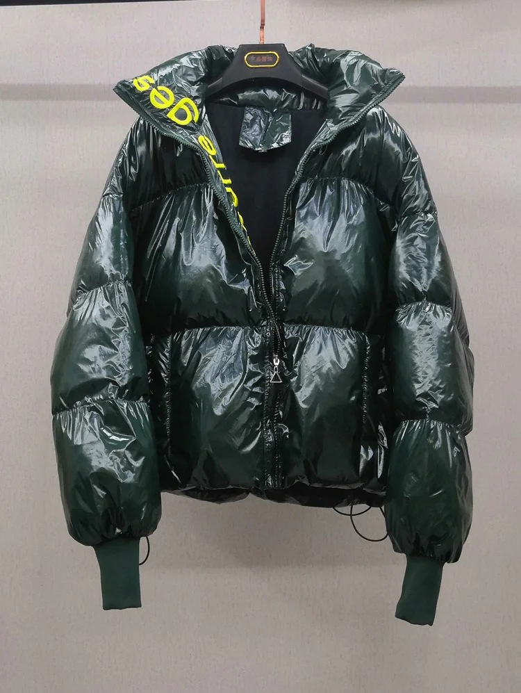 Green Duck Down Короткая спортивная зимняя куртка женская парка пальто вниз Плюс Размер Женская более размер d теплая Глянцевая Толстая Верхняя одежда стеганая осень - Цвет: Green Duck Down