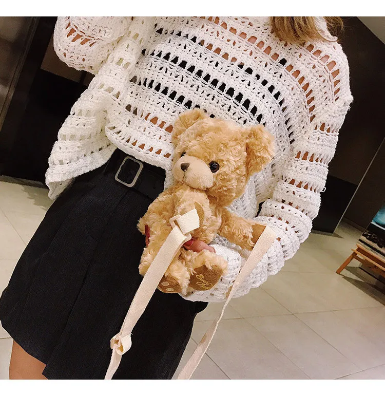 Teddy Bear Plush Shoulder Diagonal Bag, Can Put Mobile Phones, etc., Cute Girls Favorite Package