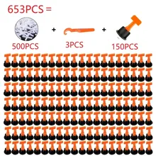 

653pcs Reusable Tile Leveling Machine System, With Wrench Leveling Device, Wall Flat Floor Gasket Laying Anti-skid Construction
