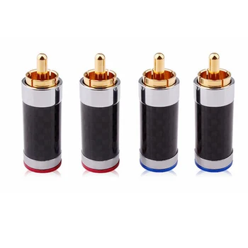 

Free shipping HiFi 4pcs Carbon Fiber gold Plated RCA Plug interconnects Cable RCA Connector