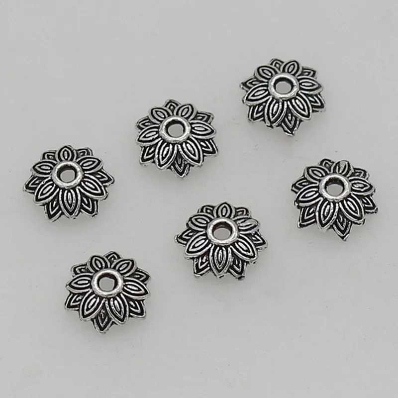 

100 шт./лот Ретро двухслойные шапочки для бусин в форме цветка 8 мм ручное украшение из цинкового сплава с кисточками Концевики лотки «сделай сам» ювелирные аксессуары