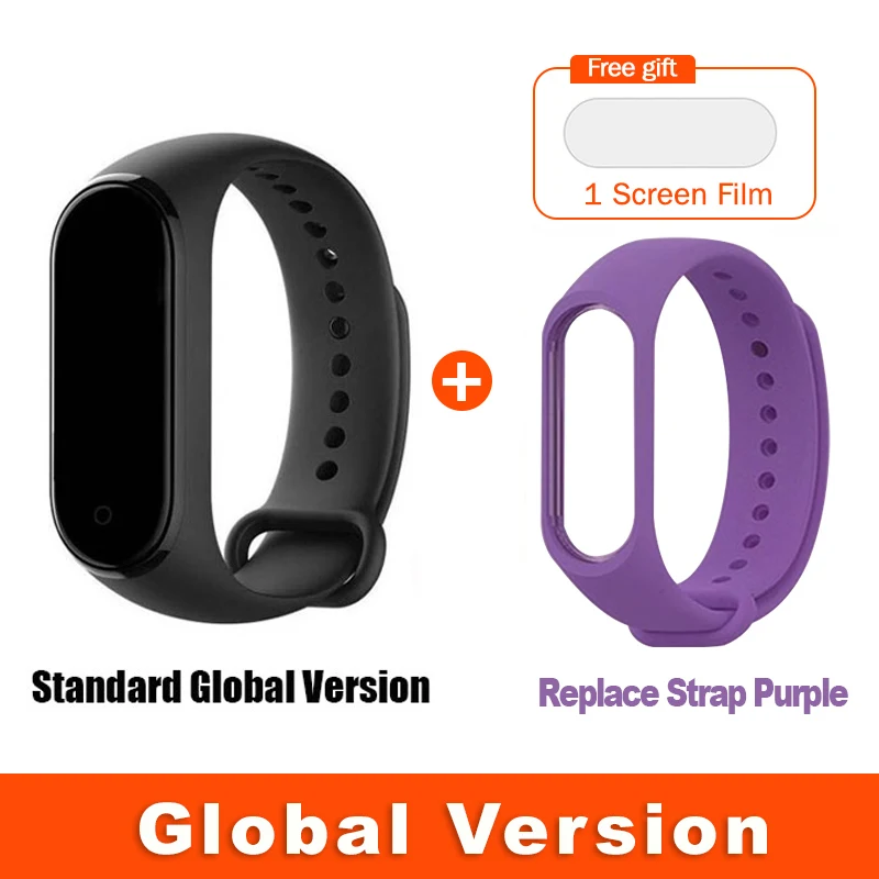 Global Purple Strap Глобальная версия опционально Xiaomi Mi Band 4 умный Браслет Пульс фитнес 135 мАч цветной экран Bluetooth 5,0 водонепроницаемый - Цвет: Global Purple Strap
