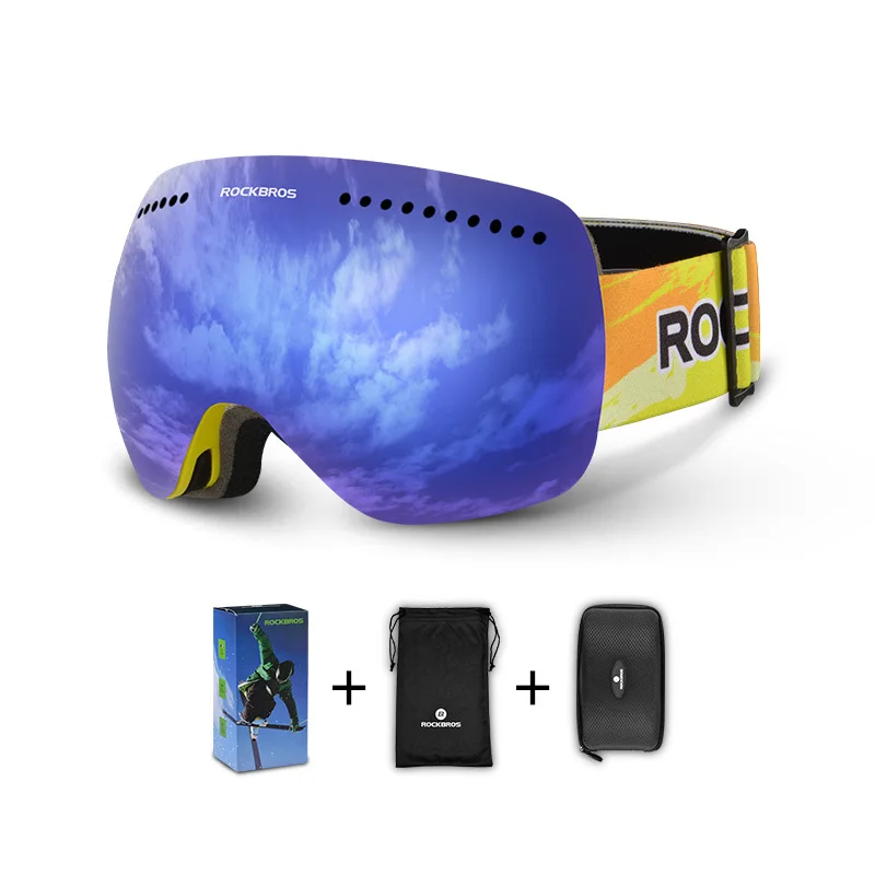 10084 ROCKBROS Анти-туман лыжные очки двухслойные лыжные очки UV400 сноуборд очки PC объектив большая маска лыжные Мужские Женские очки дети - Цвет: 10084
