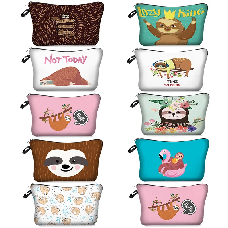 

Hot Multicolor Cute Pattern Makeup Bags 3D Cartoon Tree Sloths Printing Organizer Makeup Cosmetic Bag Zipper Portable Pink Blue