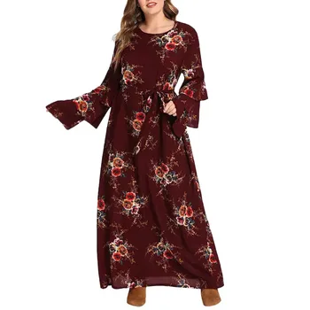 

Women Dress Elegant bodycon dress women Plus Size Maxi Dress O-Neck Floral Printed Bohemia Long Sleeve Party Dress Long Dress 30