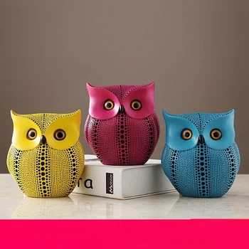 

Nordic Black Wave Point Owl Color Art Sculpture Animal Bird Statue Creative Resin Craft Desktop Decorations For Home R3633