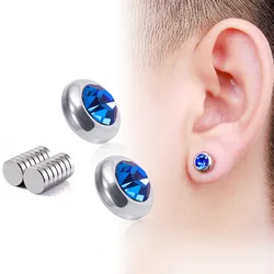 Fashion Crystal Ear Studs for Women Men Rhinestone Stainless Steel No Piercing Earrings Magnetic Non Pierced Ear Stud Jewelry