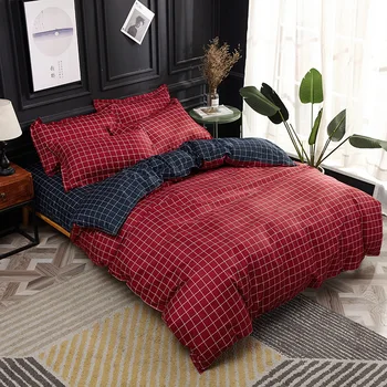 

Summer bedding set geometry duvet cover flat sheet modern bed linen set stripe grid bed set AB side home textile pillowcase