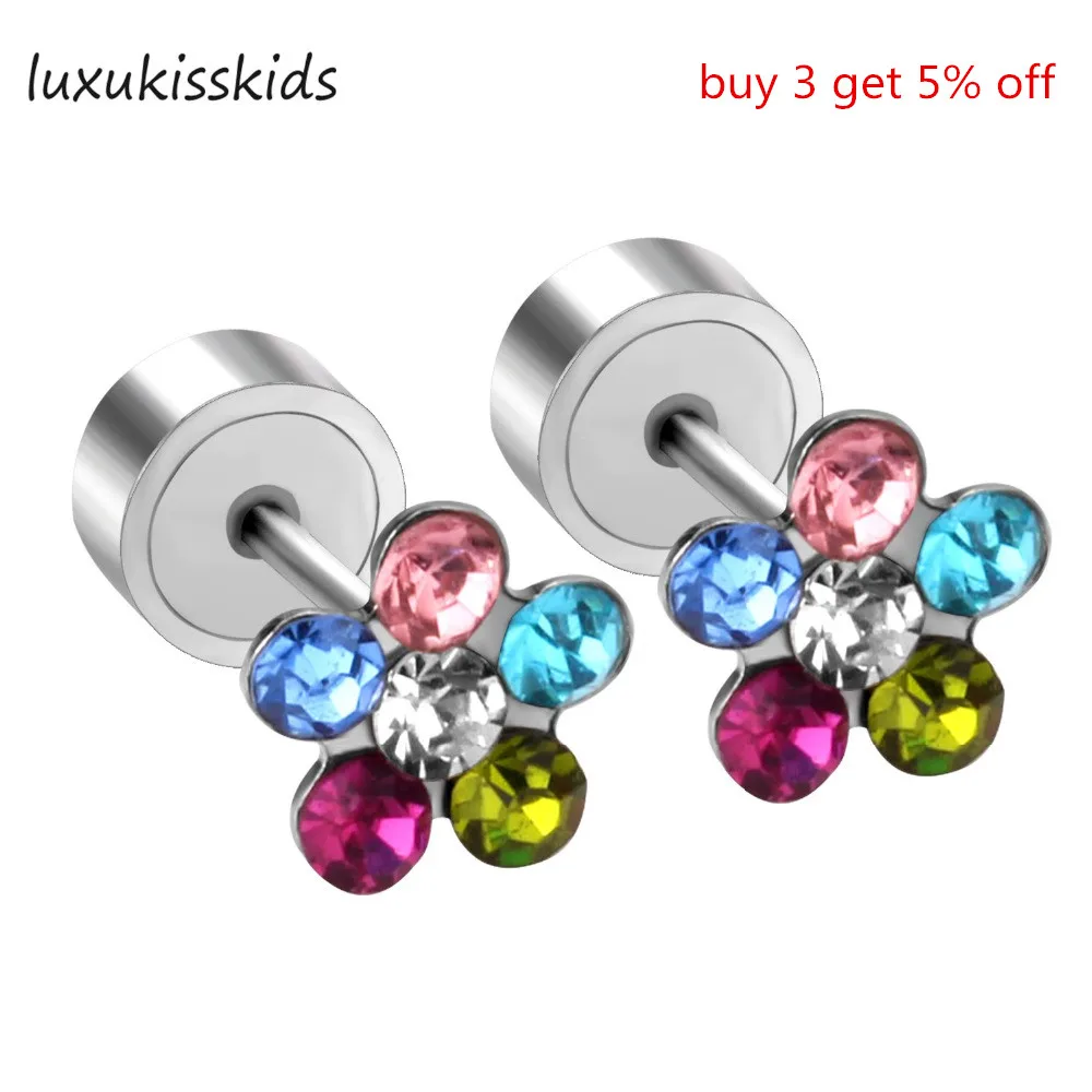 LUXUKISSKIDS из нержавеющей стали с милыми цветами красочные серьги гвоздики Цирконом