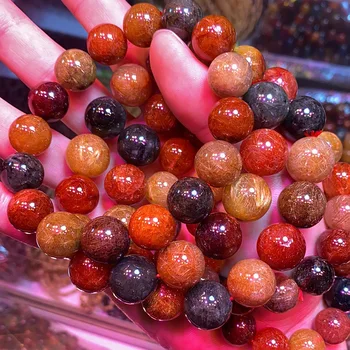 

JD Top Quality 8-15mm Natural Colorful Rutilated Quartz Bracelets Many Hair Smooth Round Stone Beads DIY Bracelet