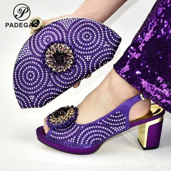 

Purple Color New Design High Quality Slingback Italian Lady Shoes and Bag Set Pointed Toe Matching Shoes and Bag for Party
