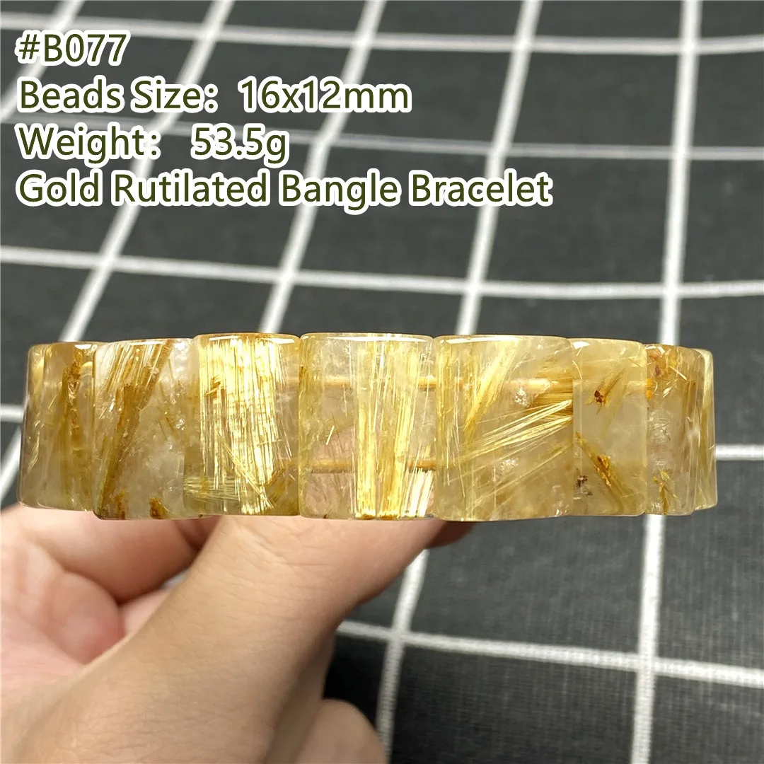 

Топ из натурального золота Рутиловый Кварц Браслет ювелирные изделия для мужчин и женщин, богатство удача с украшением в виде кристаллов 16x12 мм бусины титановый с камнем стрейч браслет