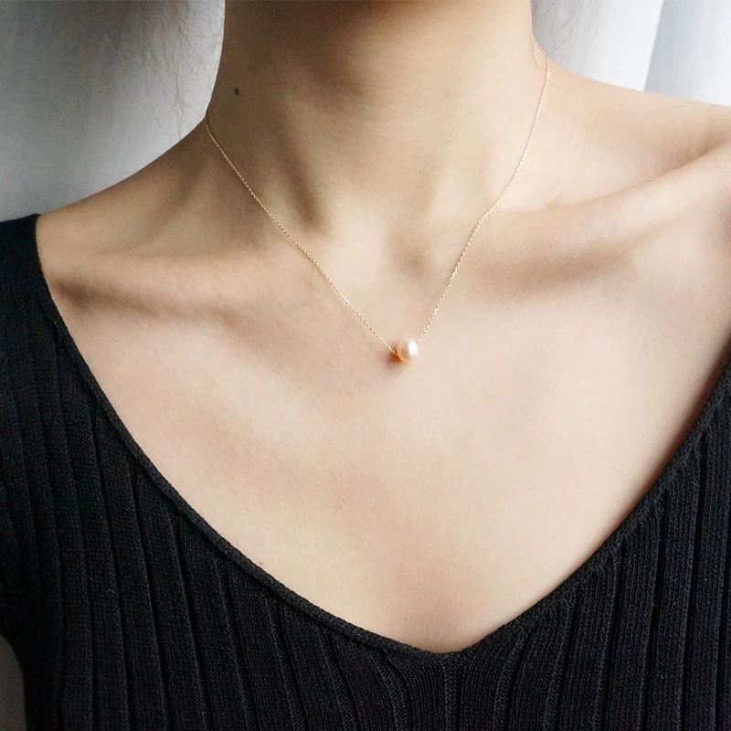 Collares de plata para mujer, colgante redondo de perlas de agua fina, bisutería de diseño Simple para oficina|Collares colgantes| - AliExpress