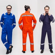 Men Cotton Work Protective Coveralls Reflective Strip Jumpsuit Factory Labor Overalls Multi-pocket Worker Repairman Uniforms 007