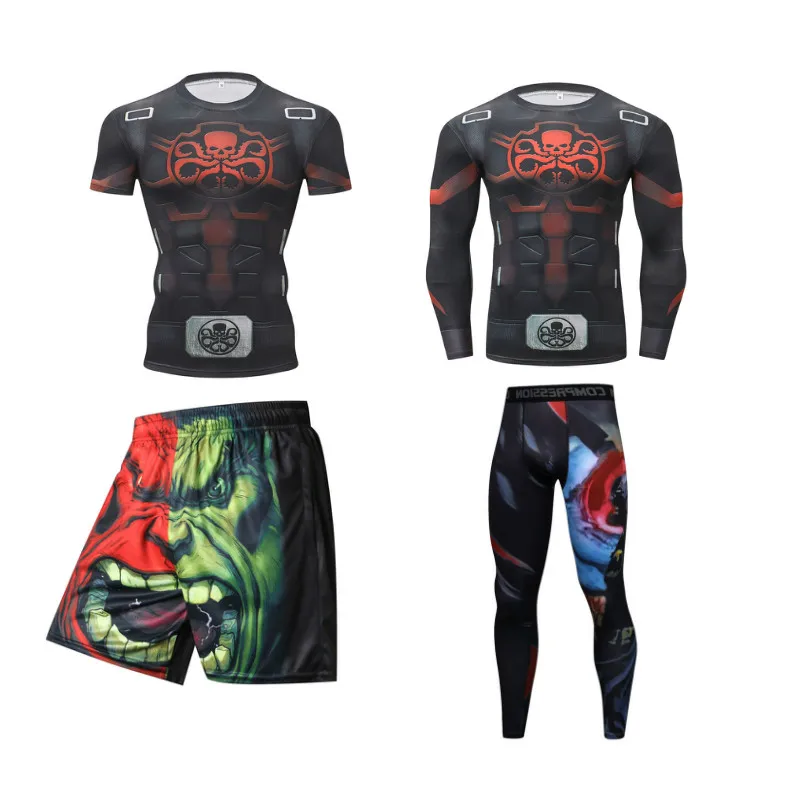 Компрессионная футболка BJJ MMA Rashguard мужские спортивные костюмы новые 3D комплекты